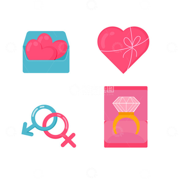 源文件下载【趣麦麦图】520情人节粉蓝色矢量手绘icon