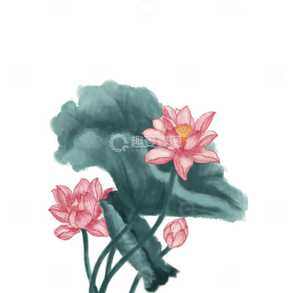 源文件下载【趣麦麦图】夏季手绘水墨荷花