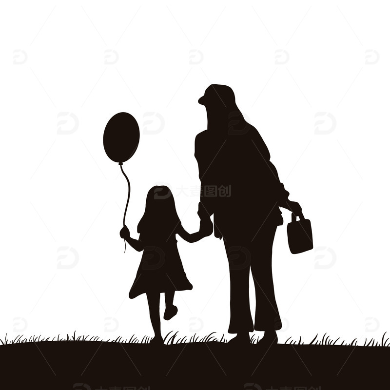 源文件下载【趣麦麦图】-母亲节亲子户外剪影