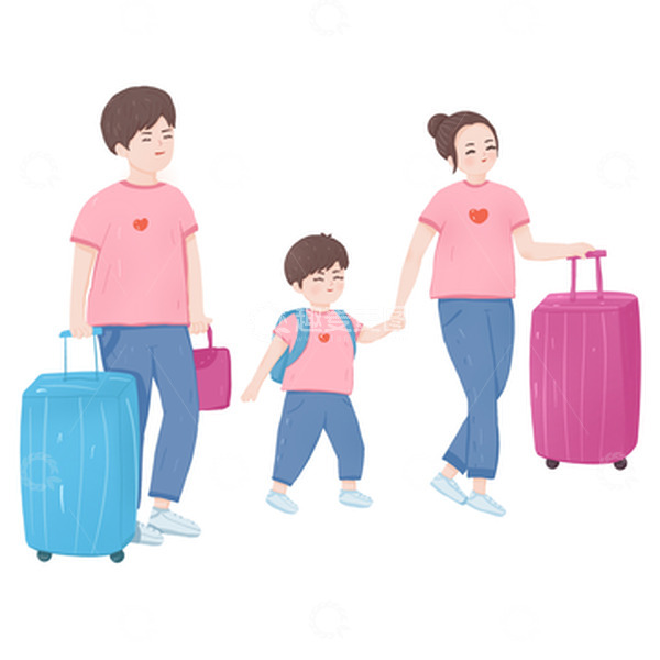 源文件下载【趣麦麦图】手绘卡通夏天一家人旅游