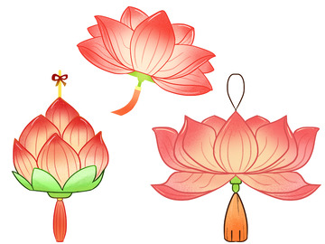 扁平肌理风格荷花灯组合