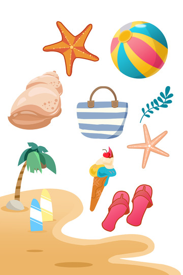 夏日立夏沙滩度假海星海螺可爱风格元素