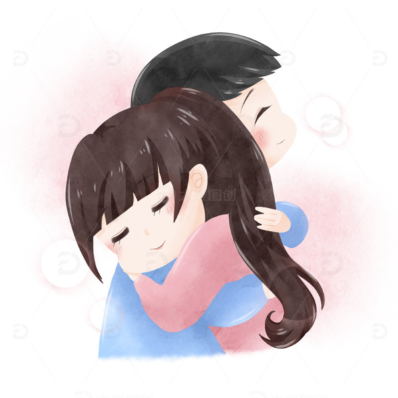 手绘浪漫温馨情侣拥抱