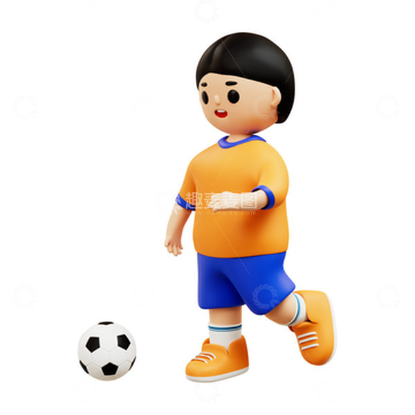 源文件下载【趣麦麦图】3D立体卡通运动员踢足球