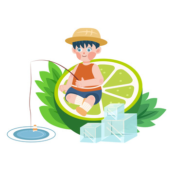 立夏节气夏季钓鱼人物元素