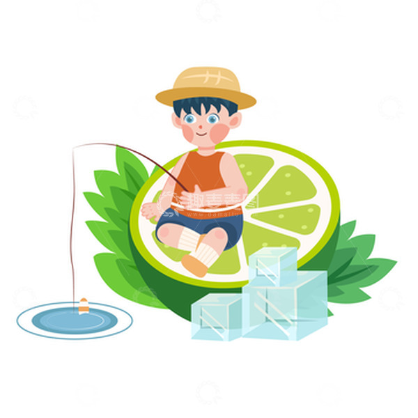 源文件下载【趣麦麦图】-立夏节气夏季钓鱼人物元素