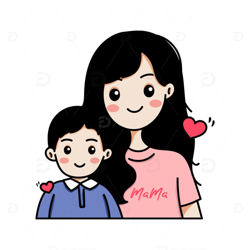 源文件下载【趣麦麦图】母亲节母子合照亲密互动人物插画