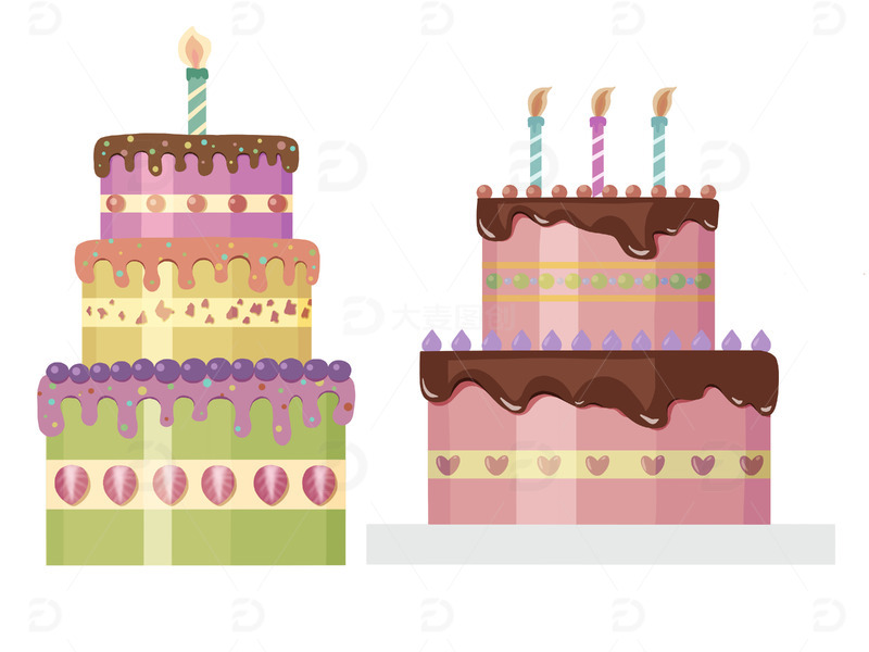 源文件下载【趣麦麦图】扁平剪纸风格蛋糕组合