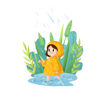 清新夏季谷雨下雨手绘图