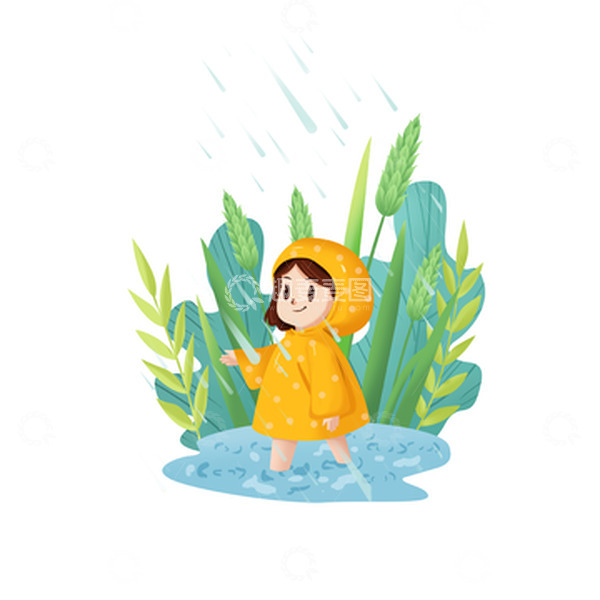 源文件下载【趣麦麦图】清新夏季谷雨下雨手绘图