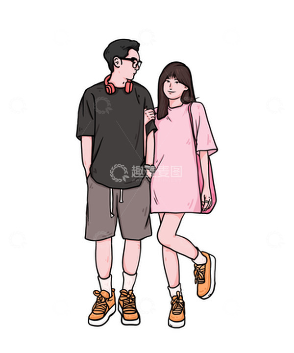 源文件下载【趣麦麦图】520情人节情侣人物手绘图