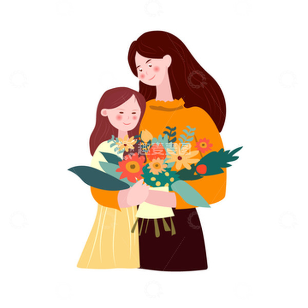 源文件下载【趣麦麦图】黄橙色卡通风格创意母亲节母子相拥素材
