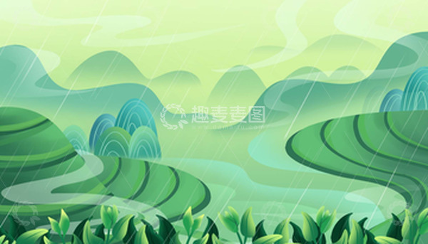 源文件下载【趣麦麦图】手绘春天茶田园插画海报背景