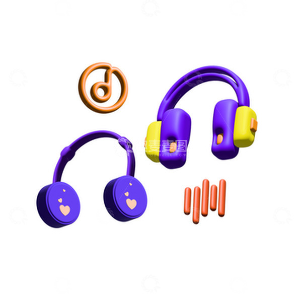 源文件下载【趣麦麦图】3d立体卡通耳机