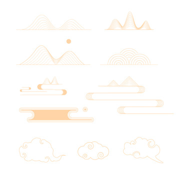 中国风祥云线性图纹矢量山水线条