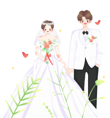 手绘浪漫520结婚情侣爱情新人立牌人物