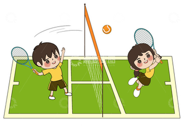 源文件下载【趣麦麦图】小男孩和小女孩打网球