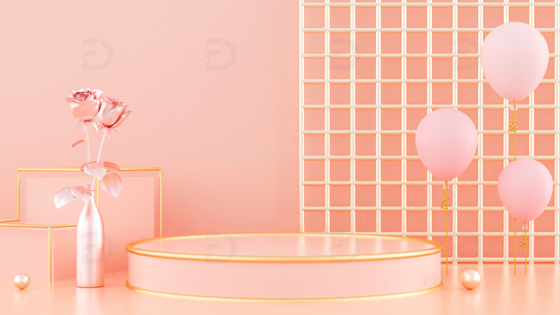 520橙色C4D展台玫瑰海报背景