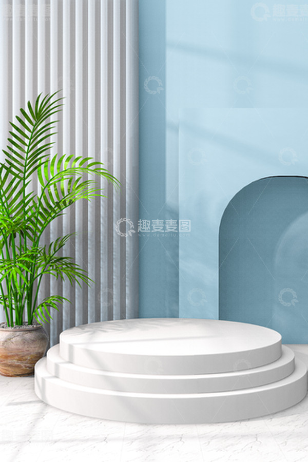 源文件下载【趣麦麦图】淡蓝色c4d电商详情首屏展台背景