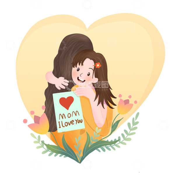 源文件下载【趣麦麦图】母亲节手绘人物小清新卡通花朵元素