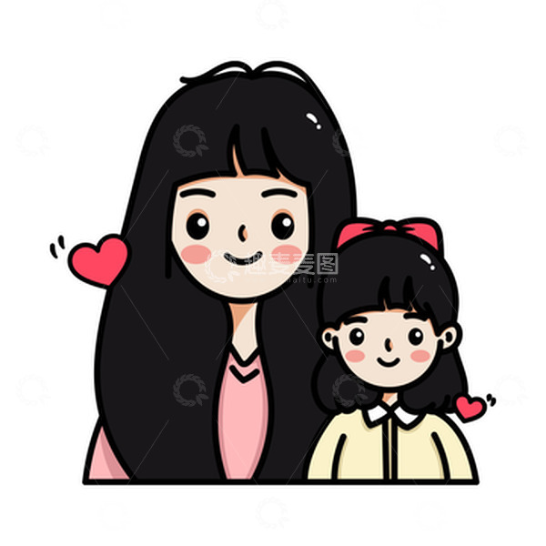 源文件下载【趣麦麦图】母亲节母女亲密合照人物插画