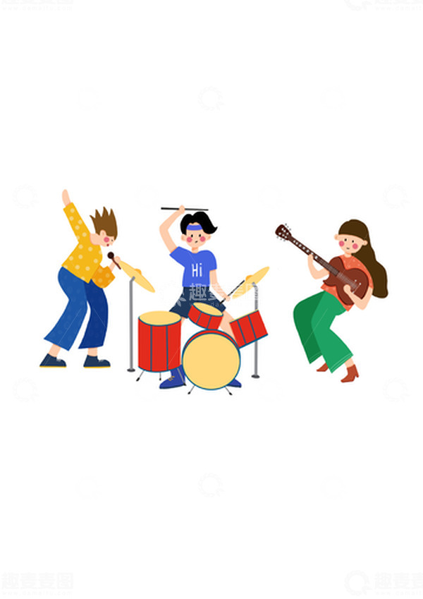 源文件下载【趣麦麦图】手绘青年节摇滚派对人物背景元素
