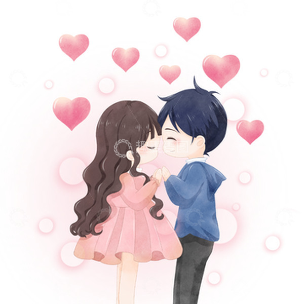 源文件下载【趣麦麦图】手绘浪漫情侣告白场景粉红爱心