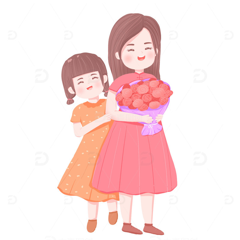 源文件下载【趣麦麦图】手绘母亲节给妈妈送花