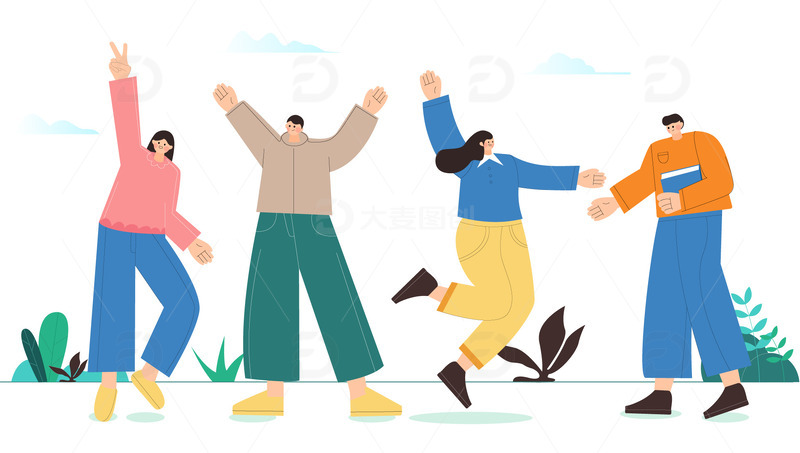 青年节男生女生欢呼喝彩