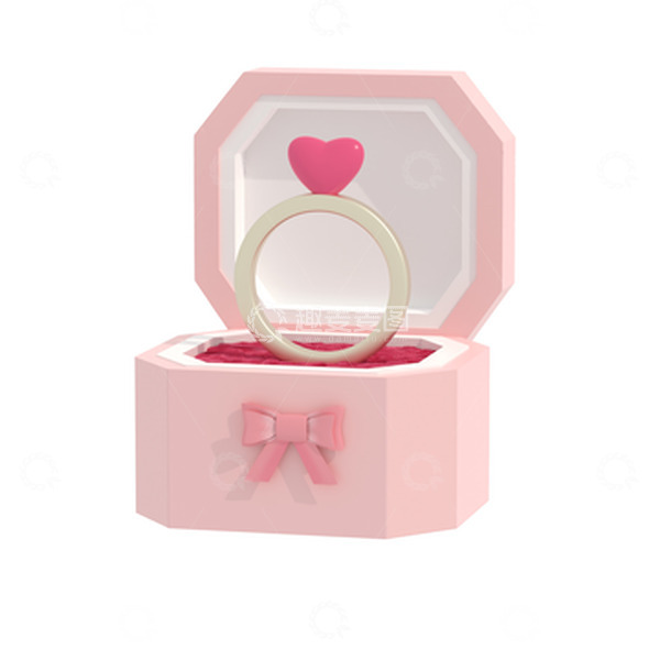 源文件下载【趣麦麦图】3D立体520戒指礼物盒蝴蝶结情人节爱心