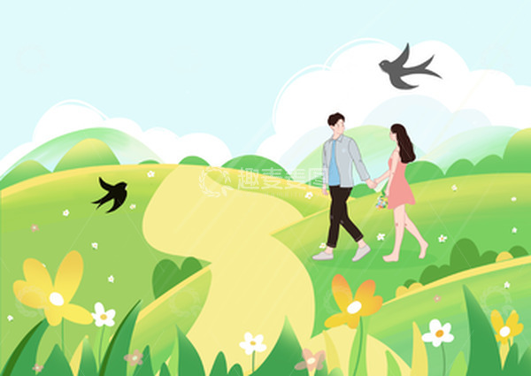 源文件下载【趣麦麦图】情人节情侣户外插画