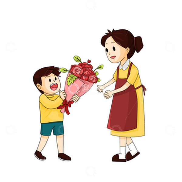 源文件下载【趣麦麦图】母亲节送妈妈母亲献花送礼物的卡通手绘图
