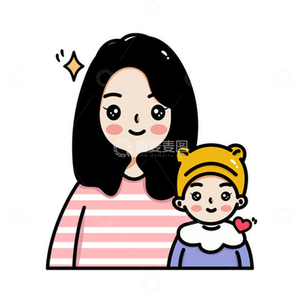 源文件下载【趣麦麦图】母亲节亲子亲密合照手绘人物插画