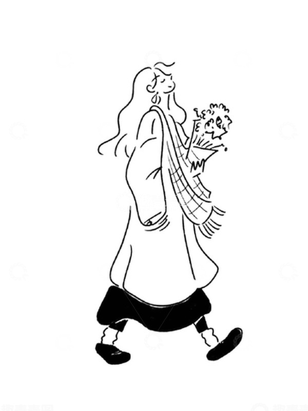 源文件下载【趣麦麦图】520花束黑白人物手绘女孩