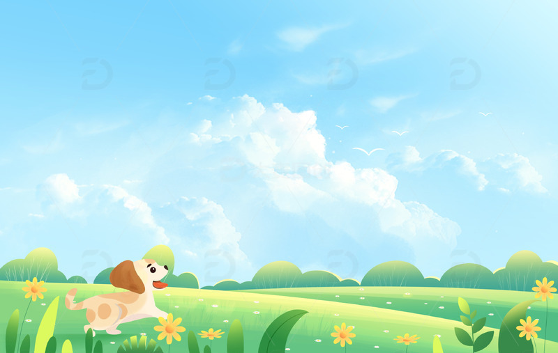 夏天夏季蓝天白云草地清新唯美海报背景