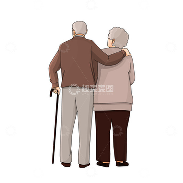 源文件下载【趣麦麦图】年老父亲母亲背面视角背影