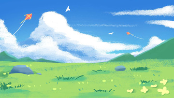 立夏花草手绘春游天空插画