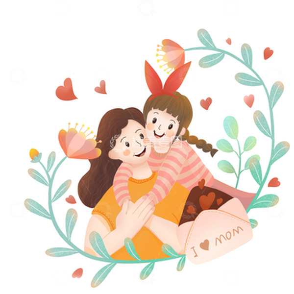 源文件下载【趣麦麦图】母亲节手绘拥抱妈妈卡通人物