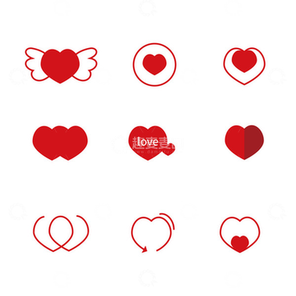 源文件下载【趣麦麦图】520红色爱心图标元素