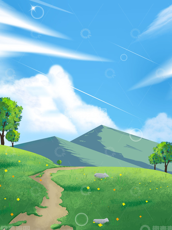 源文件下载【趣麦麦图】-春天卡通风景插画背景