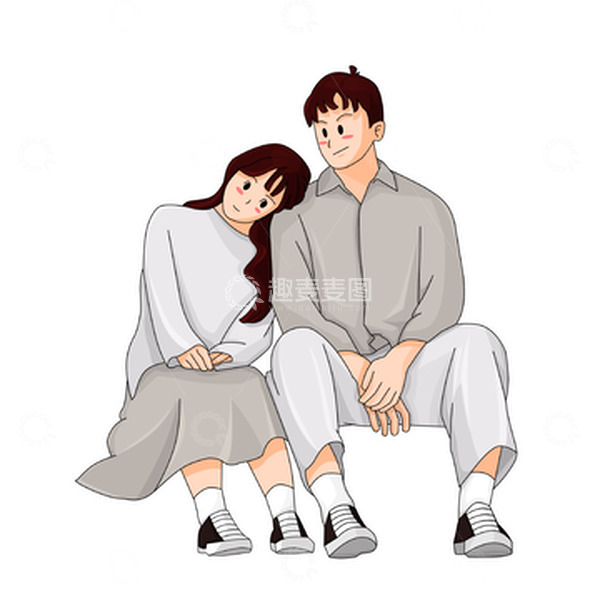源文件下载【趣麦麦图】情侣亲密坐姿卡通人物元素