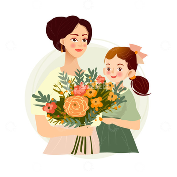 源文件下载【趣麦麦图】黄绿色卡通风格创意母亲节献花素材