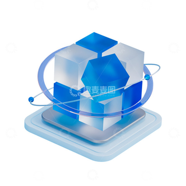 源文件下载【趣麦麦图】3D蓝色科技数据魔方互联网玻璃方块图标