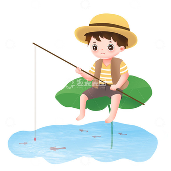 源文件下载【趣麦麦图】-夏天立夏男孩钓鱼元素