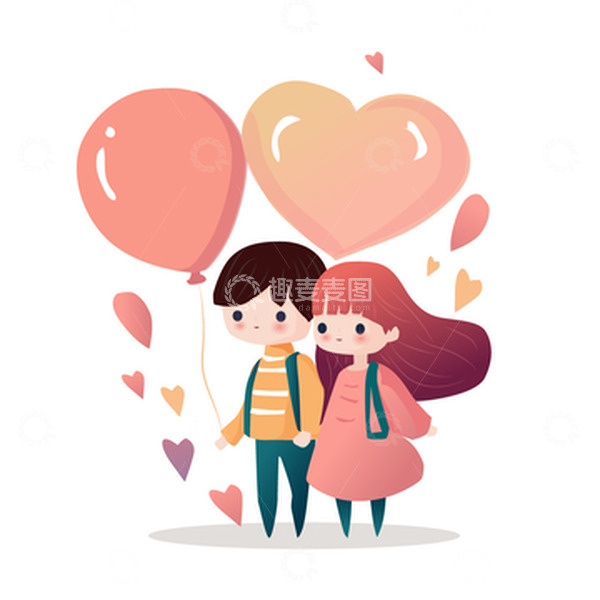源文件下载【趣麦麦图】粉红色可爱卡通风格520情人节情侣素材