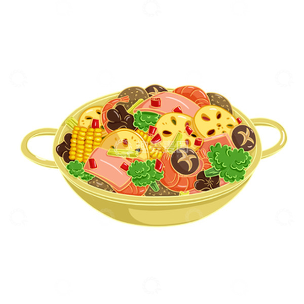 源文件下载【趣麦麦图】手绘国潮麻辣香锅香辣干锅美食插画