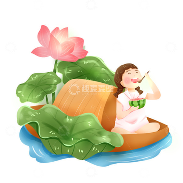 源文件下载【趣麦麦图】手绘立夏吃西瓜人物荷叶荷花插画元素