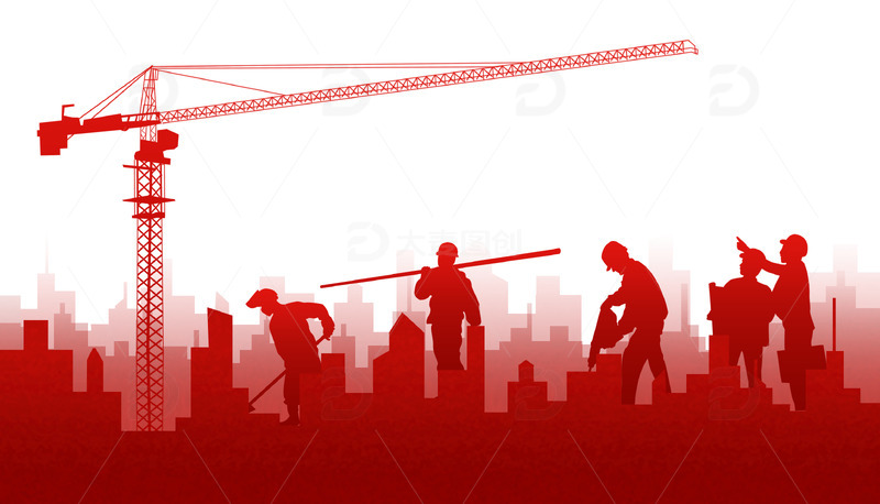 劳动节红色建筑剪影底部底纹海报装饰元素