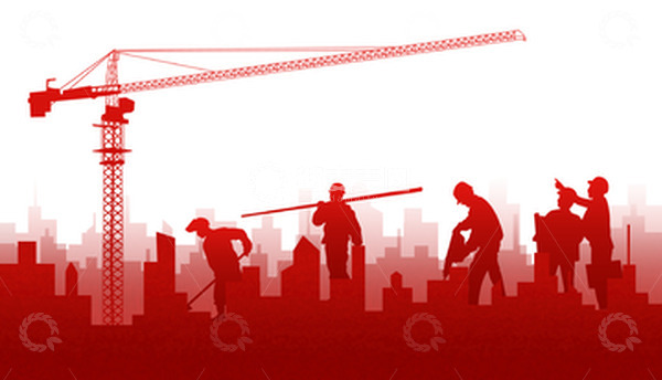 劳动节红色建筑剪影底部底纹海报装饰元素