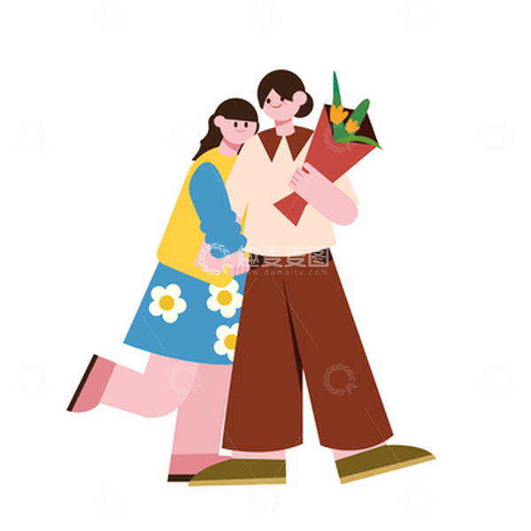 源文件下载【趣麦麦图】扁平风母亲节女儿和妈妈